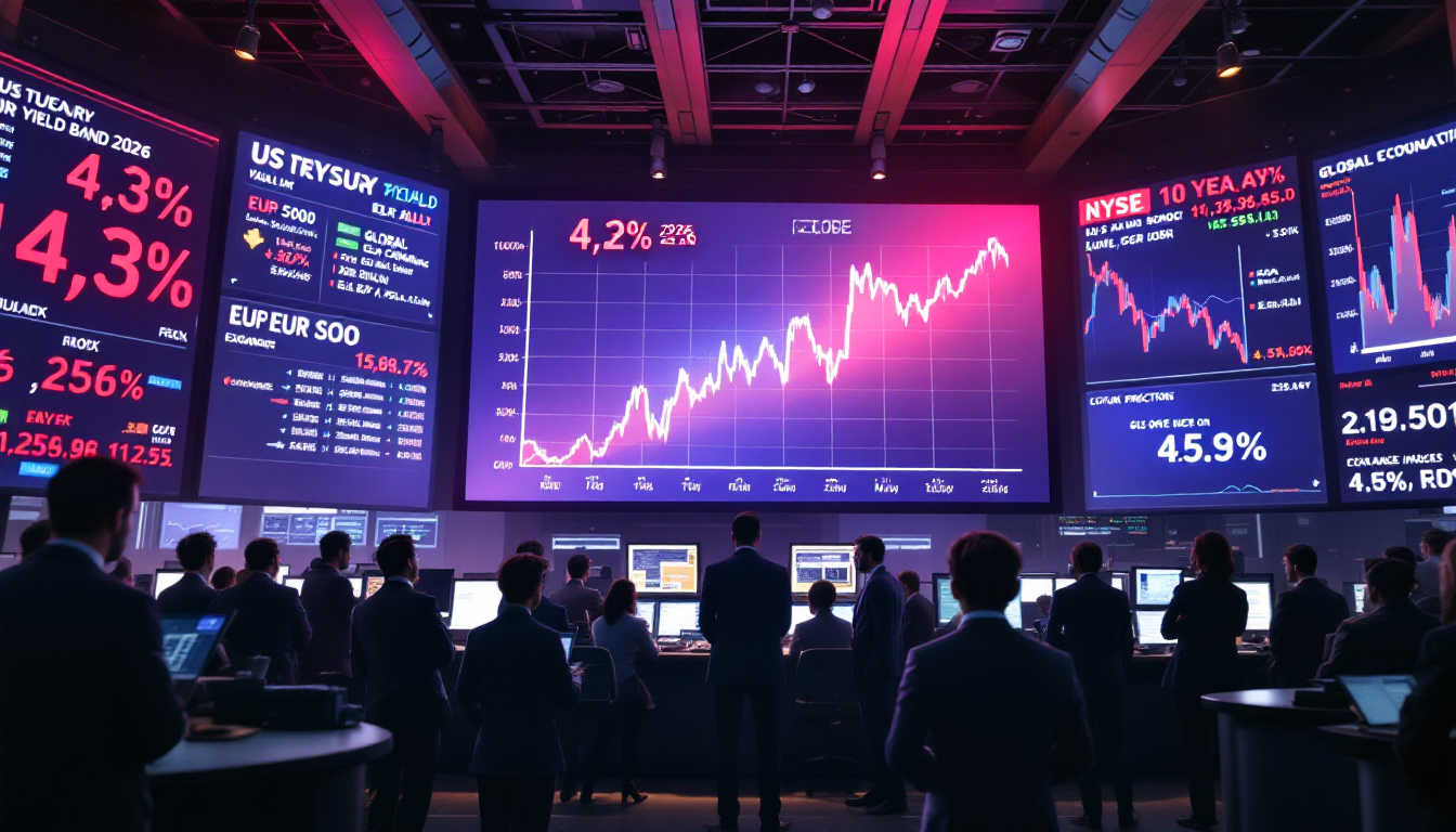 2026년 미국 10년물 국채 금리 4.3%와 관련된 금융 시장 화면