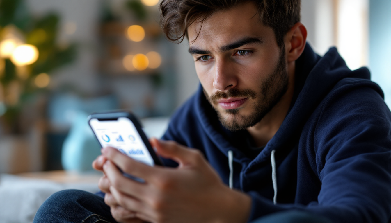 정부지원 청년 적금 상품을 스마트폰 앱으로 확인하는 젊은 성인의 모습