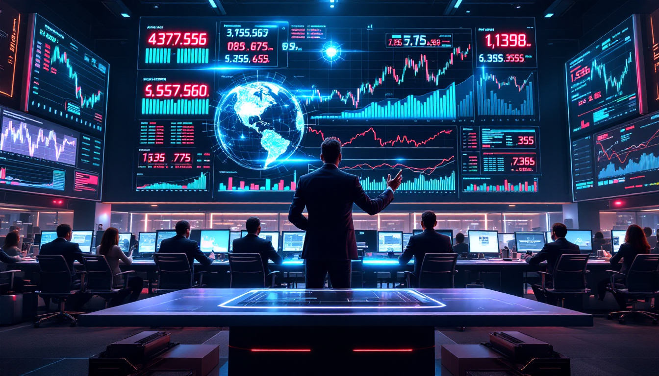 AI 기술 주식 랠리와 실물 경제의 차이를 보여주는 주식시장 이미지