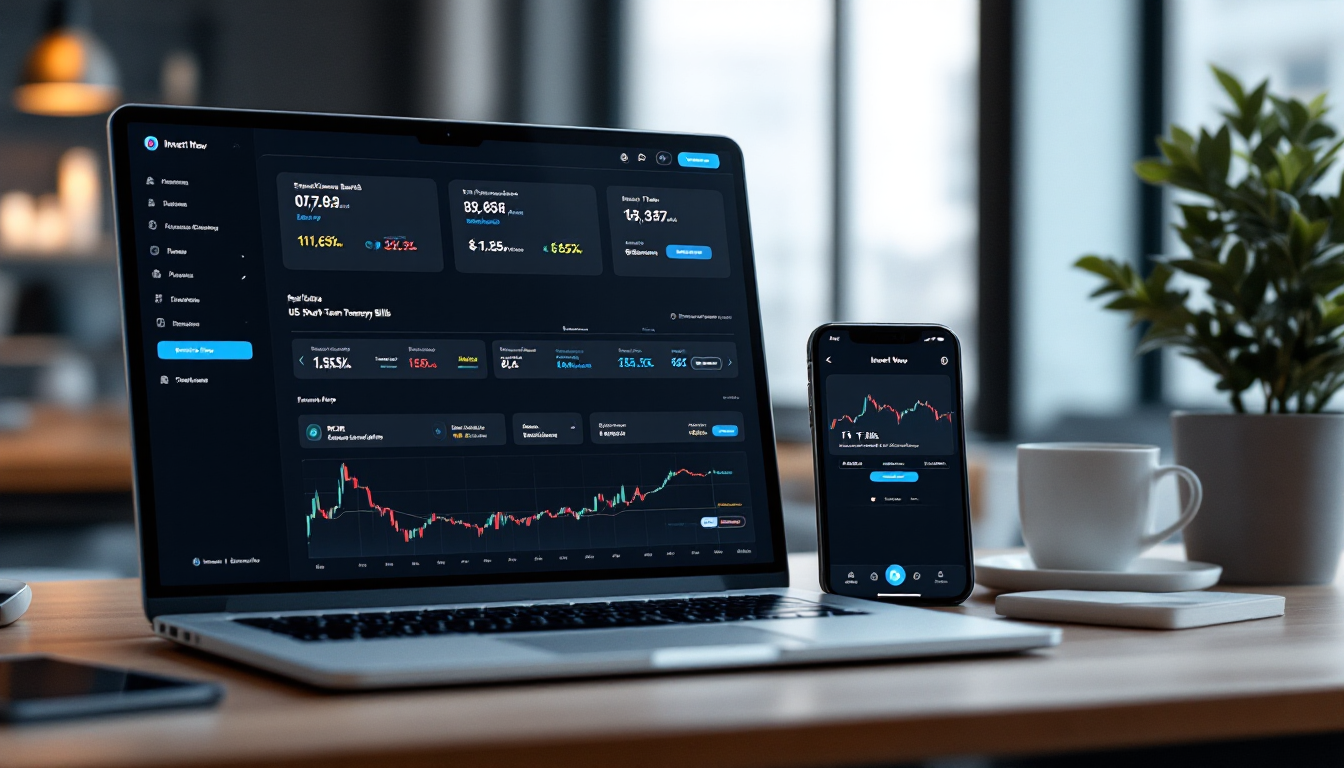 한국과 미국 단기국채 직접 투자 방법을 보여주는 디지털 거래 플랫폼 화면 이미지