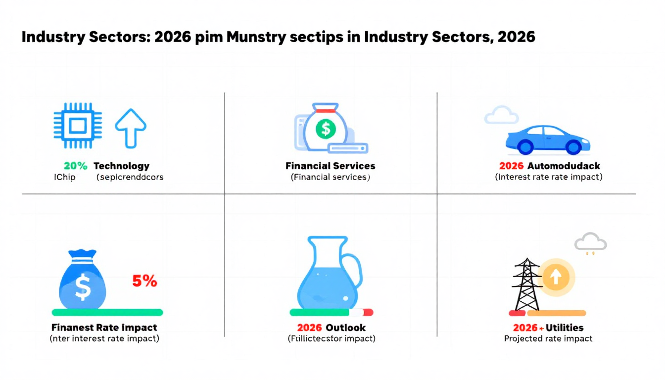 2026년 주요 산업 섹터별 금리 변화 영향과 전망을 시각화한 인포그래픽