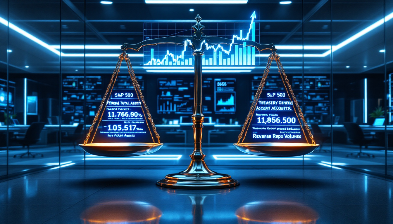 연준 총자산, TGA, 역레포로 구성된 순 유동성과 주식시장 상관관계 설명 이미지