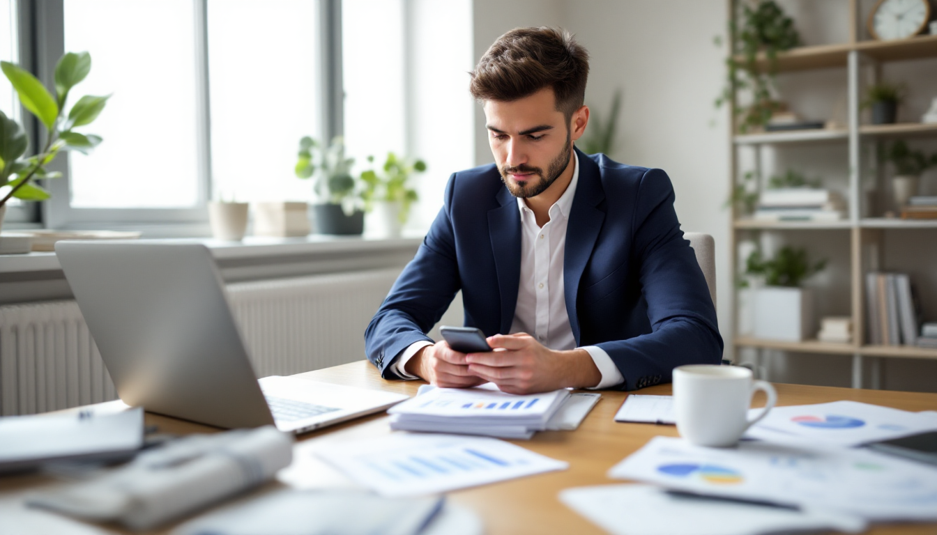 월급 관리 시스템을 스마트폰과 서류로 관리하는 사회초년생의 모습